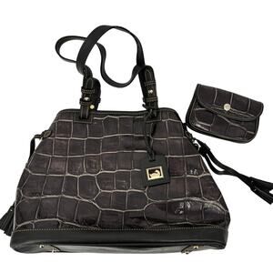 Dooney & Bourke Tote Bag & Wristlet Set Brick Brown Croco Embossed Leather